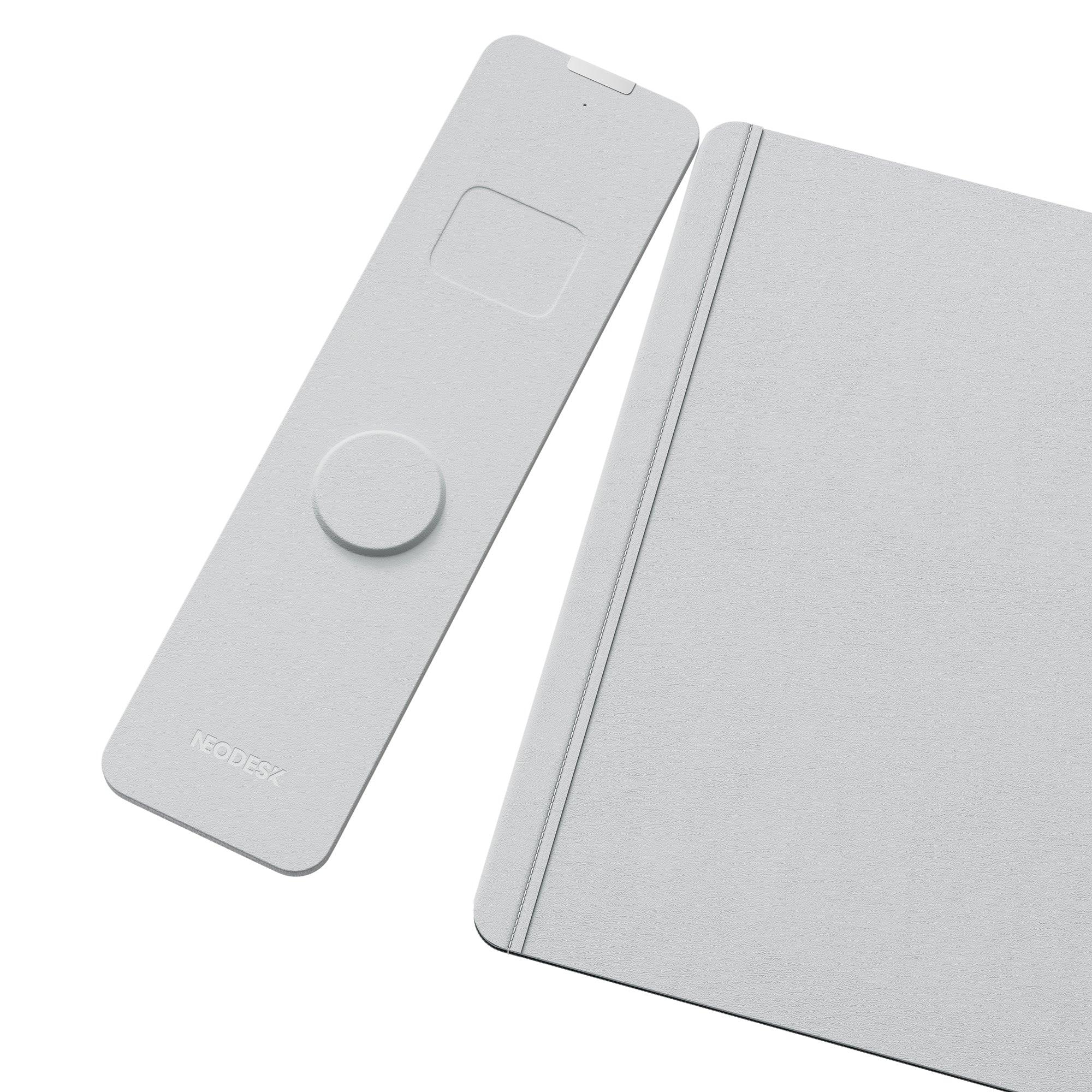 Close-up of NeoDesk Arctic Gray Wireless Charging Pad and Desk Mat with Magnetic Detachable Design