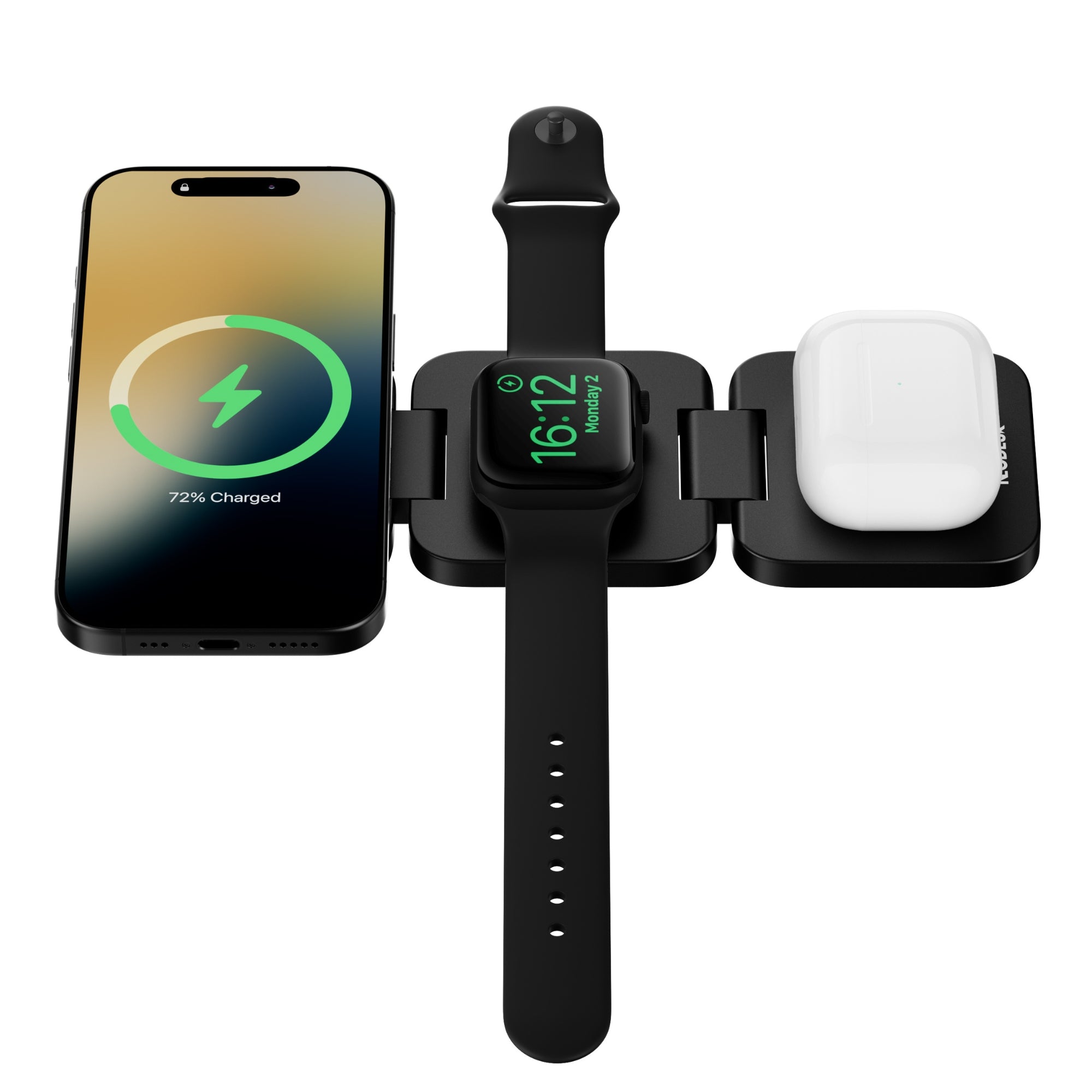 Portable 3-in-1 Wireless Charger Midnight Black - Angle View