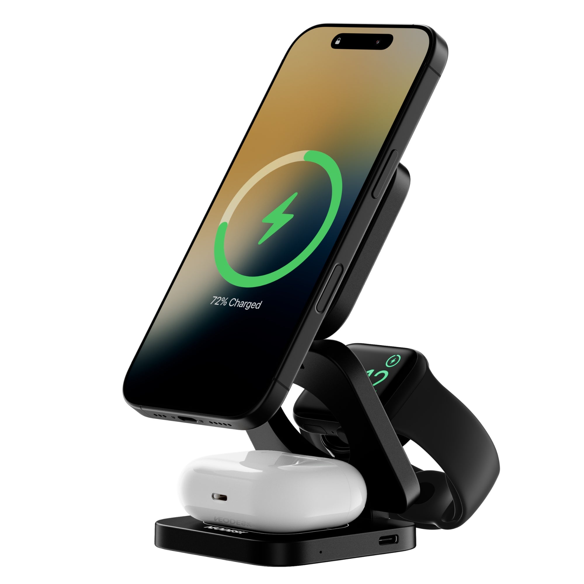 Portable 3-in-1 Wireless Charger Midnight Black - Lifestyle View