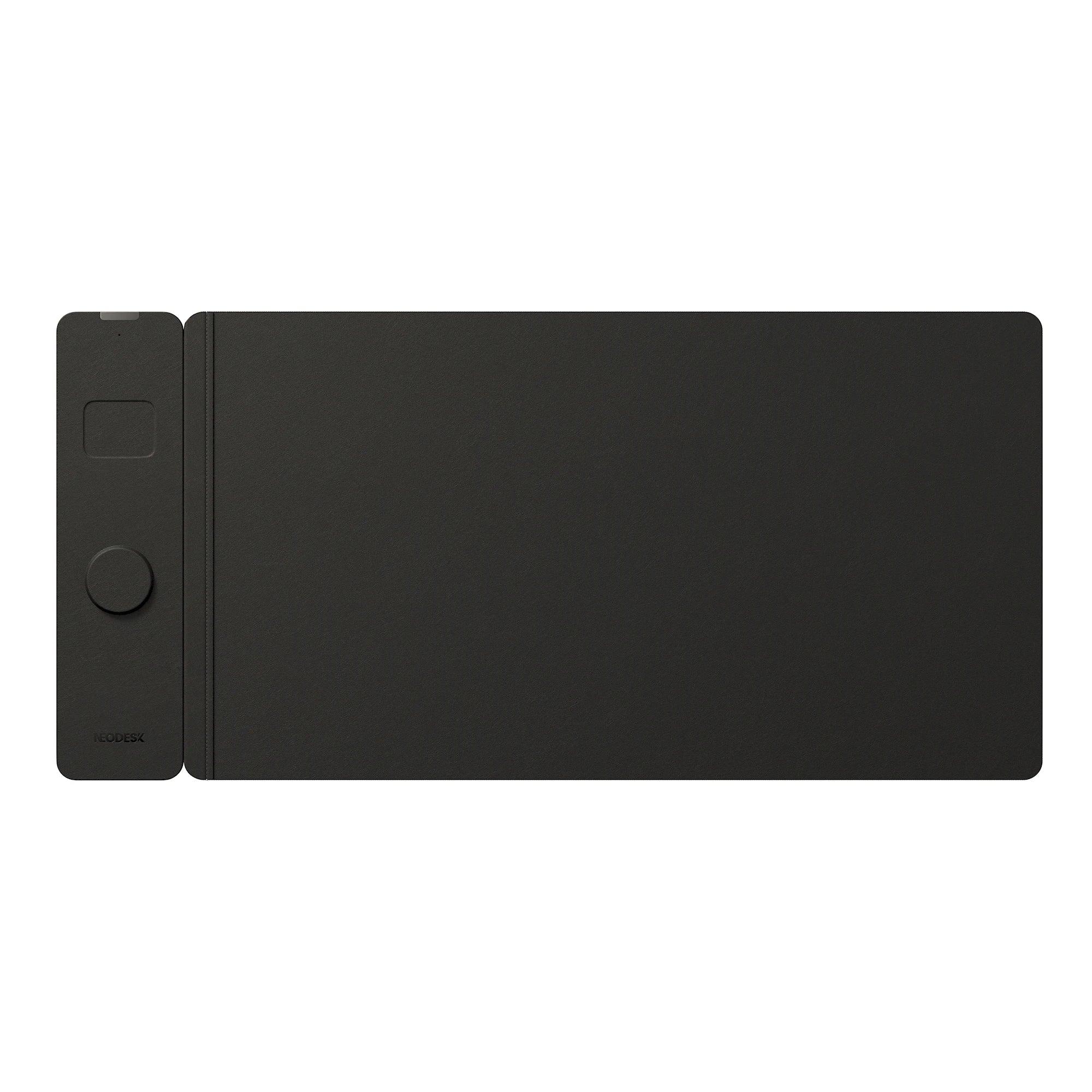 NeoDesk Midnight Black Leather Dual-Layer Wireless Charging Desk Mat - Front View