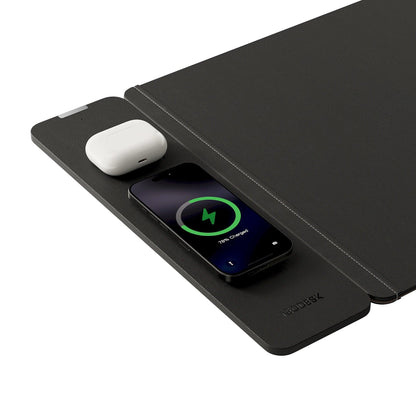 Close-Up of NeoDesk Light Grey Dual-Layer Leather Charging Desk Mat