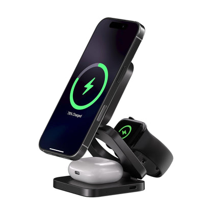 Portable 3-in-1 Wireless Charger Midnight Black - Lifestyle View